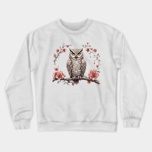 Owl on a tree branch flowers Crewneck Sweatshirt